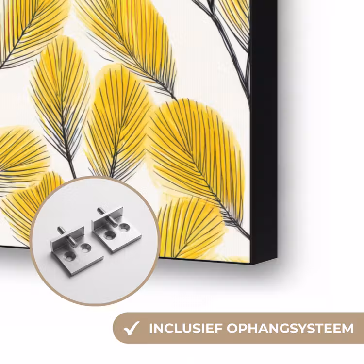 Bladeren - Botanisch - Elegant - Geel - Zwart Textielframe zwart klein 947 -USP_ophangsysteemNL