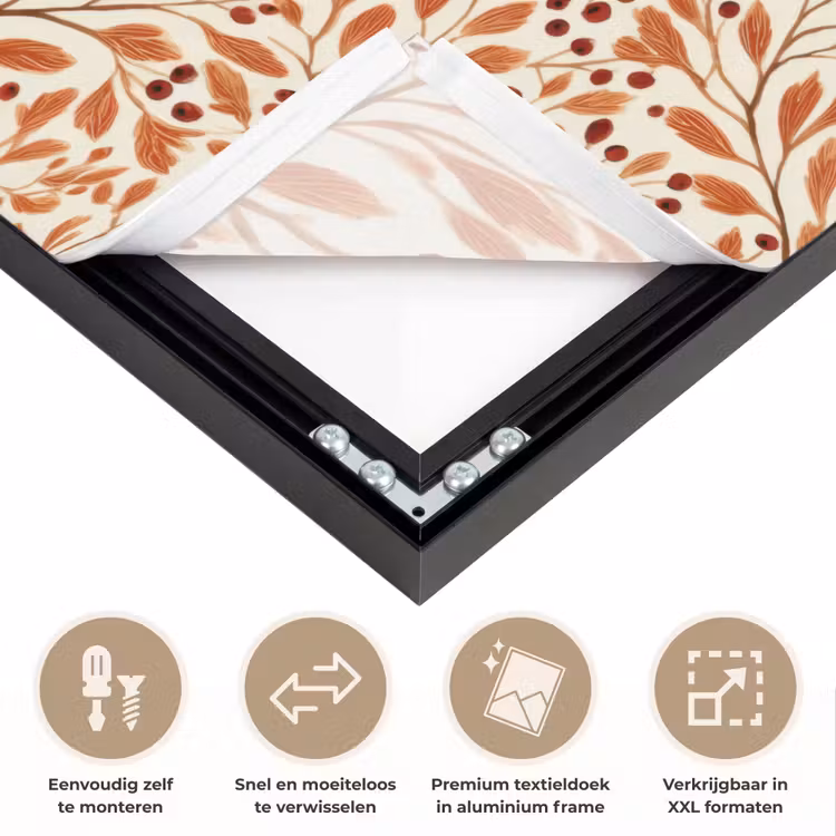 Bladeren - Botanisch  - Terracotta Textielframe zwart klein 947 -USP_closeupNL