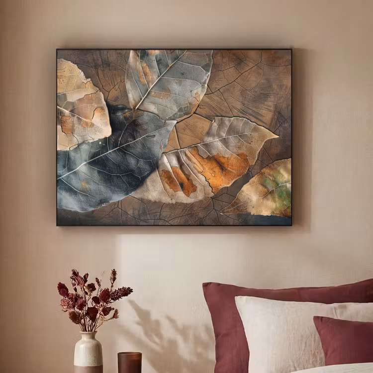 Bladeren - Bruin - Herfst - Natuur Textielframe zwart klein -sfeer1