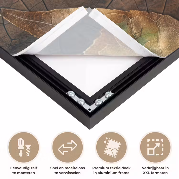 Bladeren - Bruin - Herfst - Natuur Textielframe zwart klein -USP_closeupNL