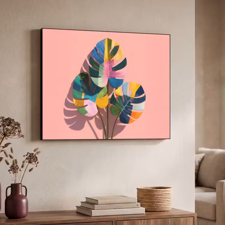 Bladeren - Geschilderd - Vlakken - Kleurrijk Textielframe - compleet frame klein -sfeer3