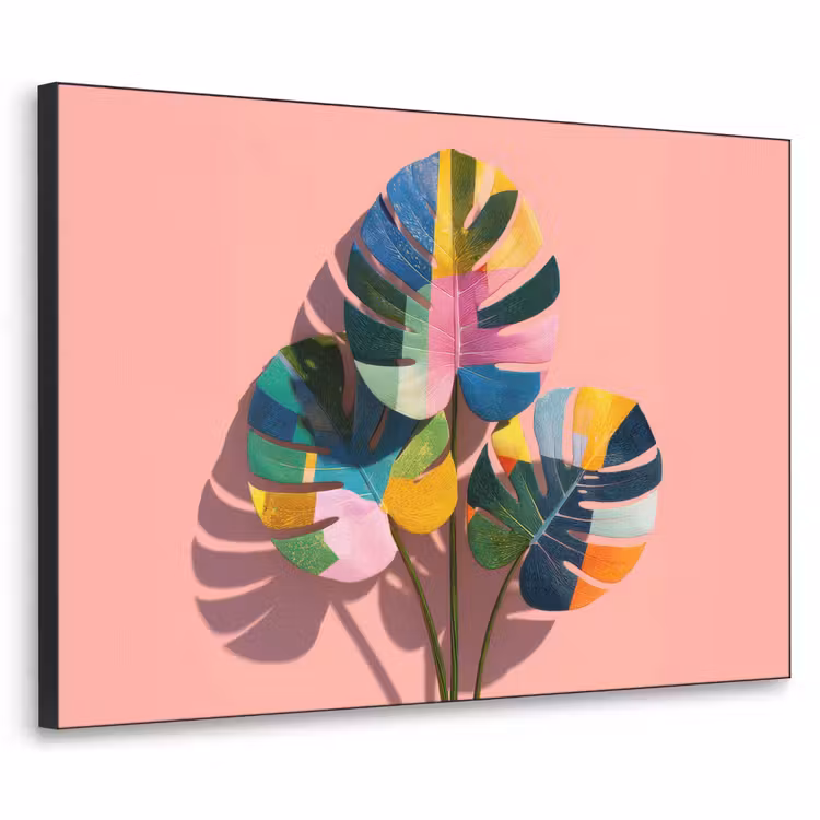 Bladeren - Geschilderd - Vlakken - Kleurrijk Textielframe zwart klein -3d