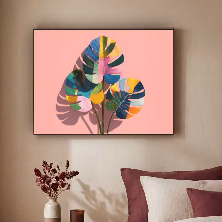 Bladeren - Geschilderd - Vlakken - Kleurrijk Textielframe - compleet frame klein -sfeer1