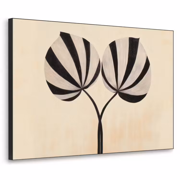 Bladeren - Gestreept - Stengel - Beige Textielframe - compleet frame klein -3d