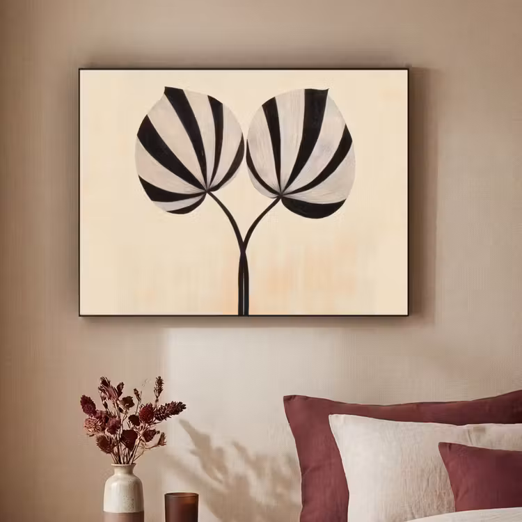 Bladeren - Gestreept - Stengel - Beige Textielframe - compleet frame klein -sfeer1