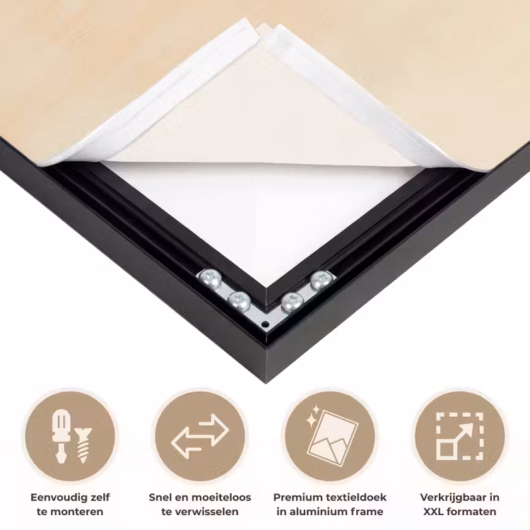 Bladeren - Gestreept - Stengel - Beige Textielframe zwart klein -USP_closeupNL