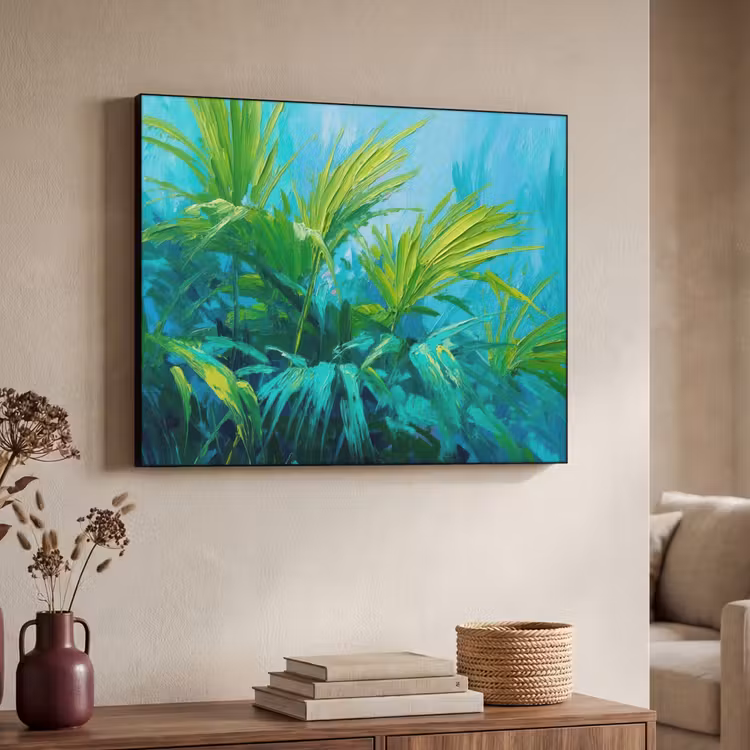 Bladeren - Groen - Schilderij - Abstract Textielframe - compleet frame klein -sfeer3