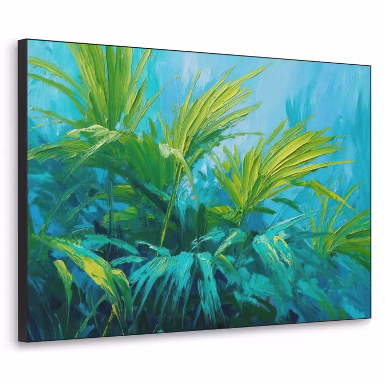 Bladeren - Groen - Schilderij - Abstract Textielframe zwart klein -3d