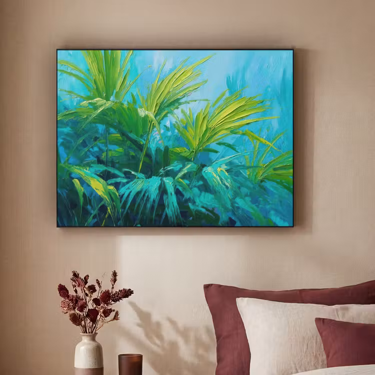 Bladeren - Groen - Schilderij - Abstract Textielframe - compleet frame klein -sfeer1