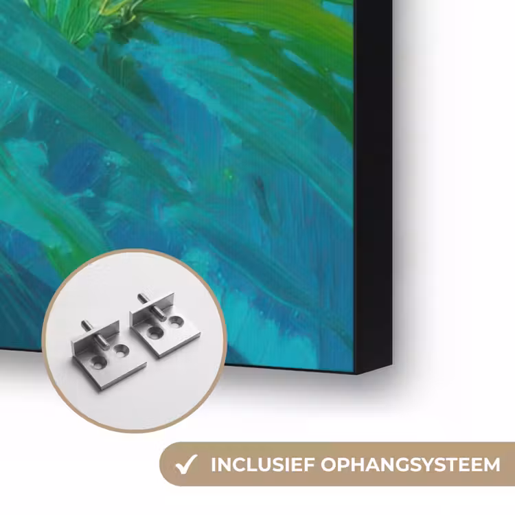 Bladeren - Groen - Schilderij - Abstract Textielframe zwart klein -USP_ophangsysteemNL