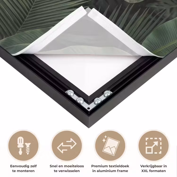 Bladeren - Groen - Tropisch - Natuur Textielframe zwart klein -USP_closeupNL