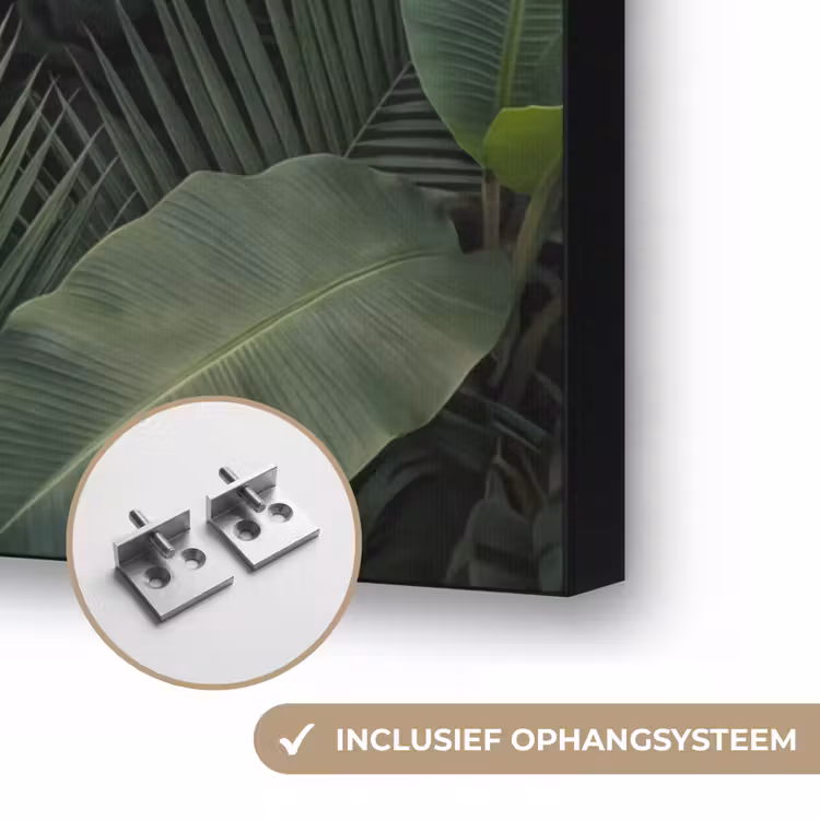 Bladeren - Groen - Tropisch - Natuur Textielframe zwart klein -USP_ophangsysteemNL