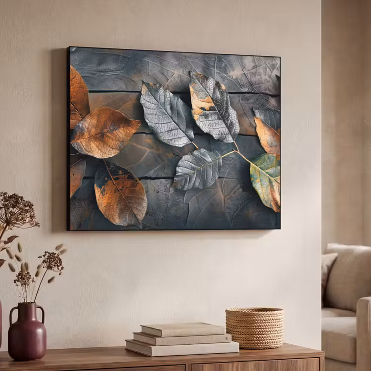 Bladeren - Herfst - Grijs - Natuur Textielframe - compleet frame klein -sfeer3