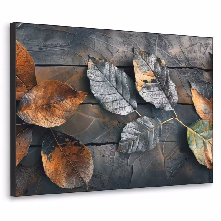 Bladeren - Herfst - Grijs - Natuur Textielframe zwart klein -3d