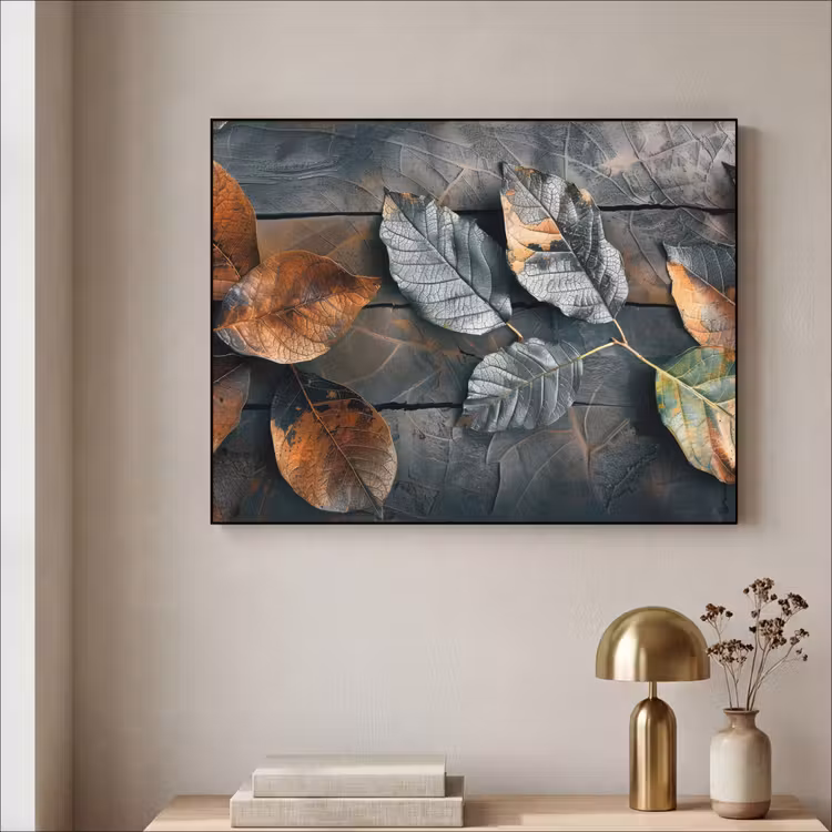 Bladeren - Herfst - Grijs - Natuur Textielframe - compleet frame klein -sfeer2