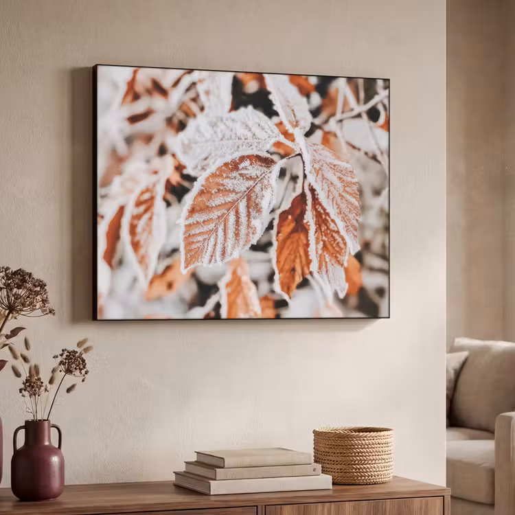 Bladeren - IJs - Winter - Natuur Textielframe zwart klein -sfeer3