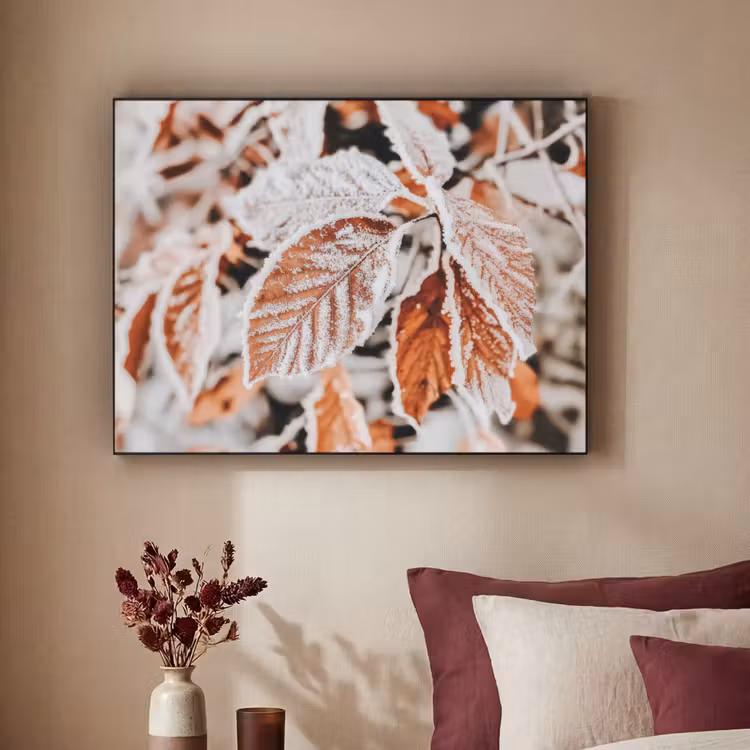 Bladeren - IJs - Winter - Natuur Textielframe zwart klein -sfeer1