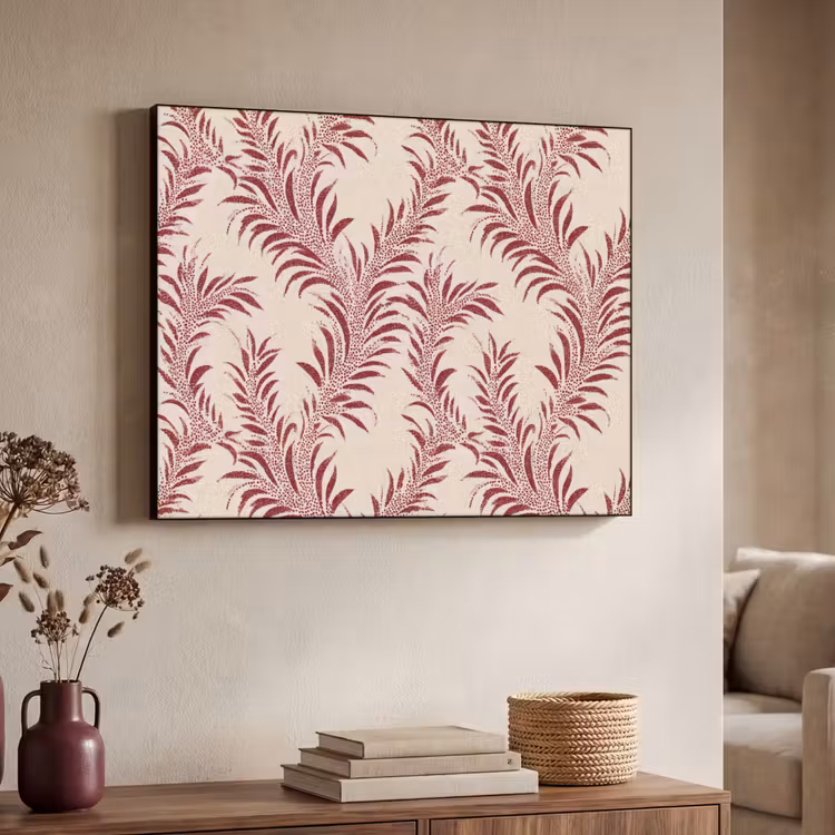 Bladeren - Linnen - Rood Textielframe zwart klein 947 -sfeer3