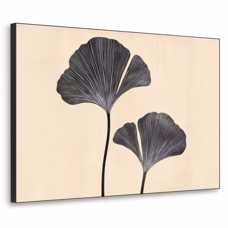 Bladeren - Minimalistisch - Zwart Textielframe - compleet frame klein -3d