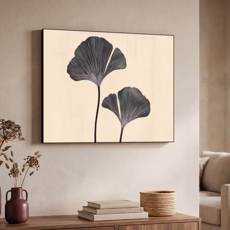 Bladeren - Minimalistisch - Zwart Textielframe zwart klein -sfeer3