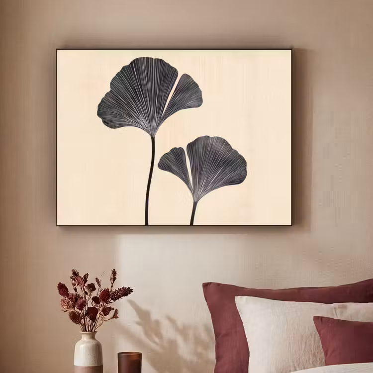 Bladeren - Minimalistisch - Zwart Textielframe zwart klein -sfeer1