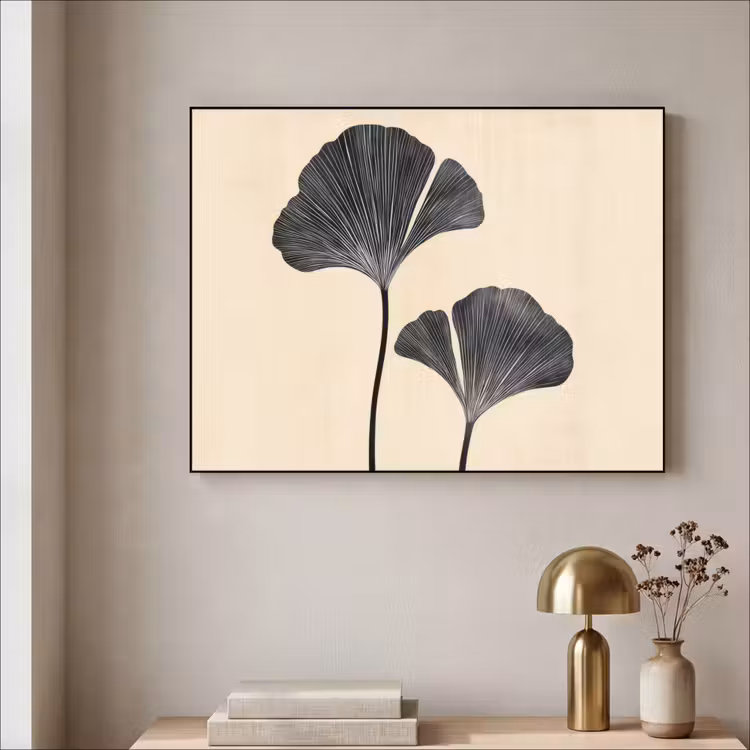 Bladeren - Minimalistisch - Zwart Textielframe - compleet frame klein -sfeer2