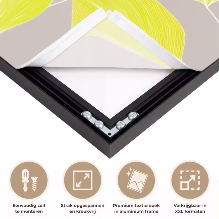 Bladeren - Neon - Geel - Lijnen Textielframe zwart klein -USP_feed_closeupNL