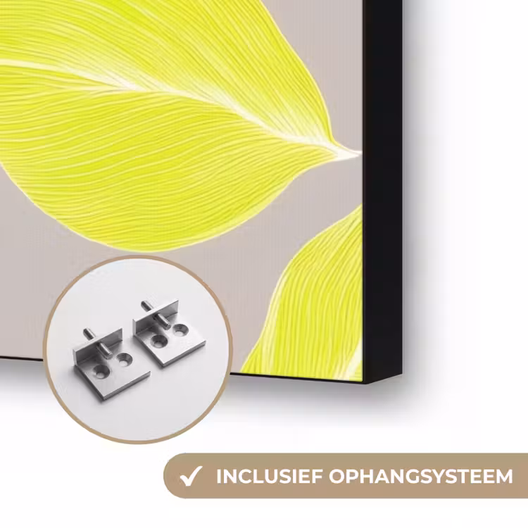 Bladeren - Neon - Geel - Lijnen Textielframe zwart klein -USP_ophangsysteemNL