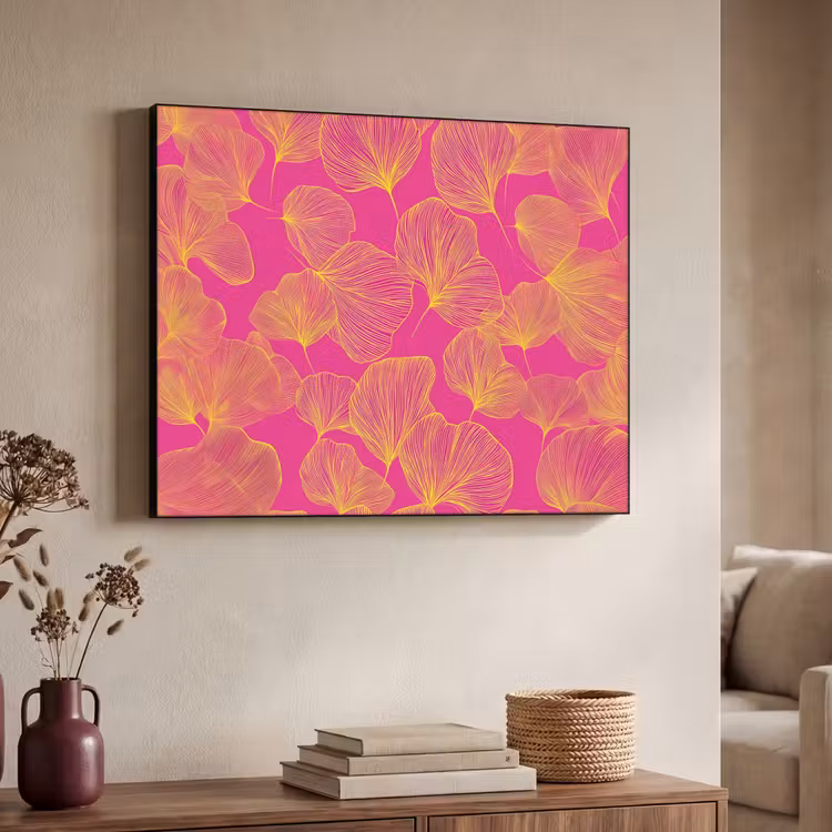 Bladeren - Nerven - Grafisch - Roze Textielframe zwart klein -sfeer3