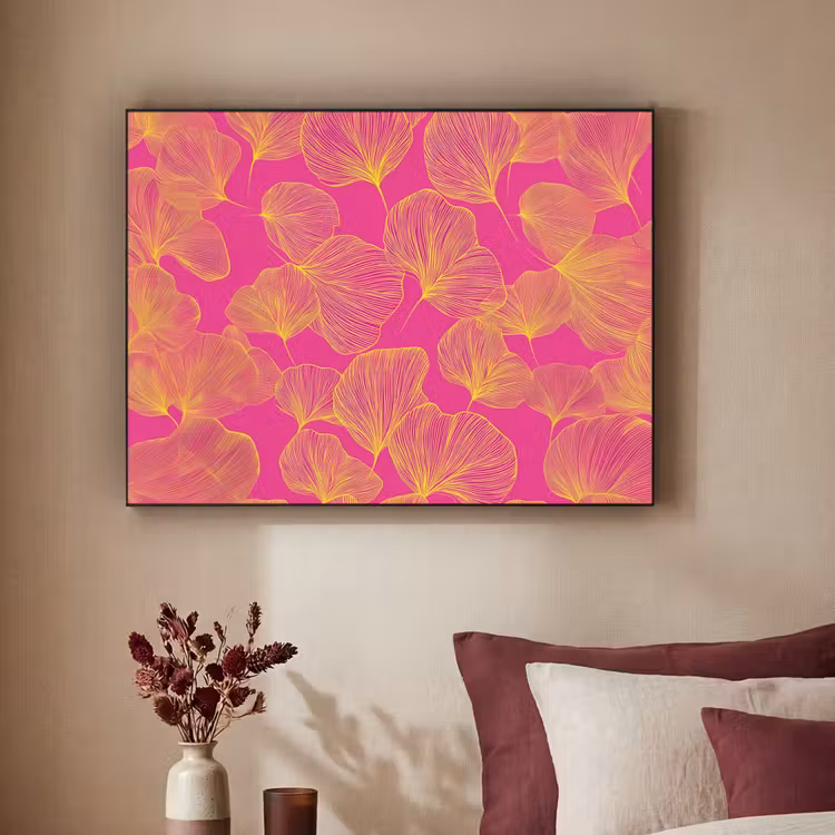 Bladeren - Nerven - Grafisch - Roze Textielframe zwart klein -sfeer1