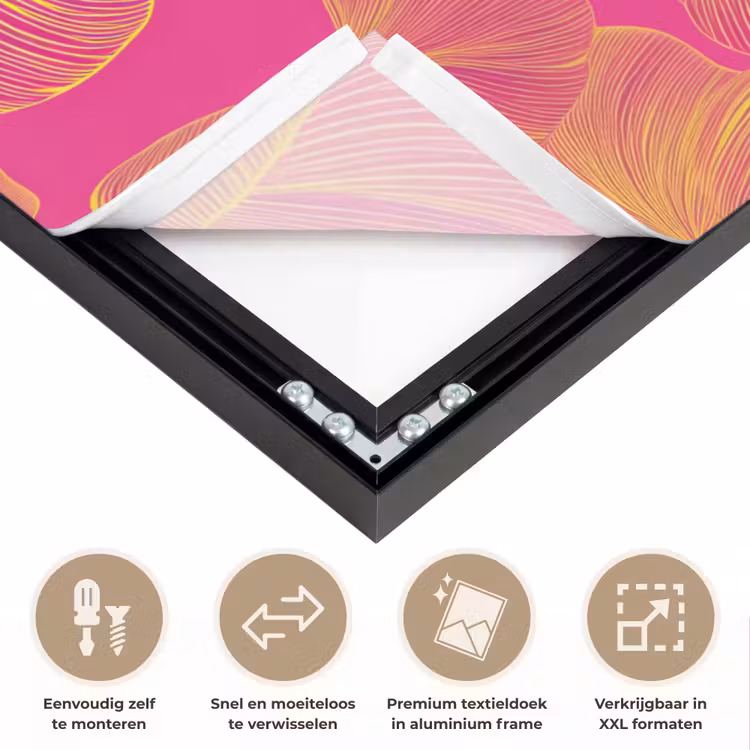 Bladeren - Nerven - Grafisch - Roze Textielframe zwart klein -USP_closeupNL