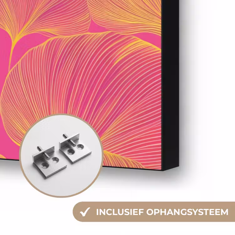 Bladeren - Nerven - Grafisch - Roze Textielframe zwart klein -USP_ophangsysteemNL