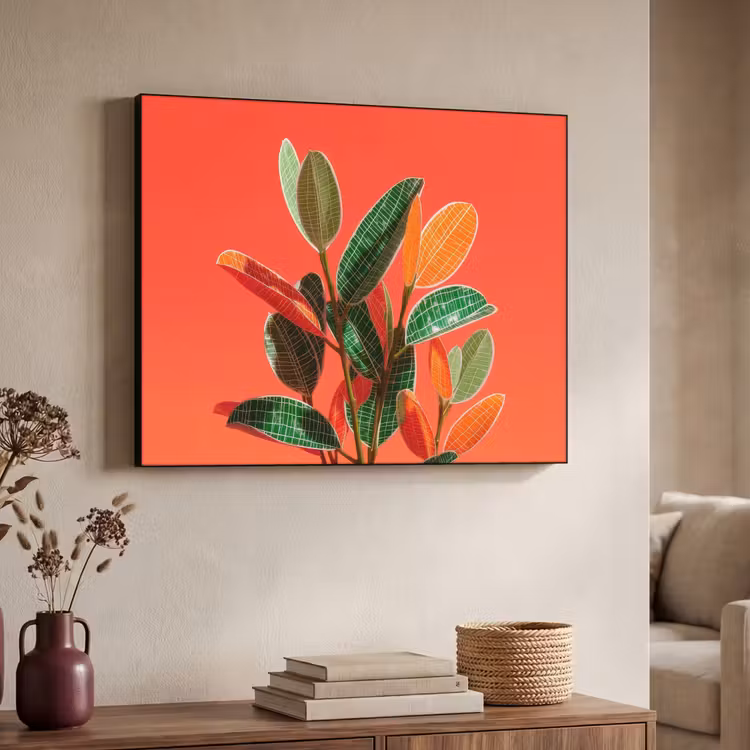 Bladeren - Nerven - Oranje - Structuur Textielframe zwart klein -sfeer3
