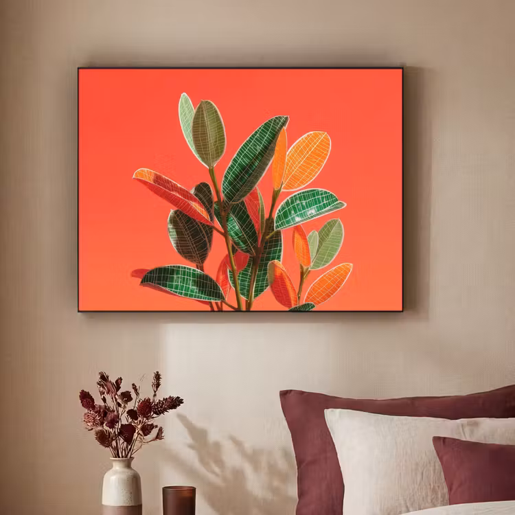 Bladeren - Nerven - Oranje - Structuur Textielframe - compleet frame klein -sfeer1