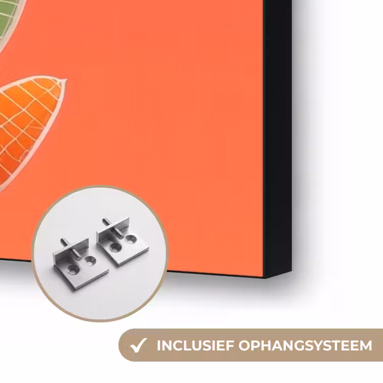 Bladeren - Nerven - Oranje - Structuur Textielframe zwart klein -USP_ophangsysteemNL