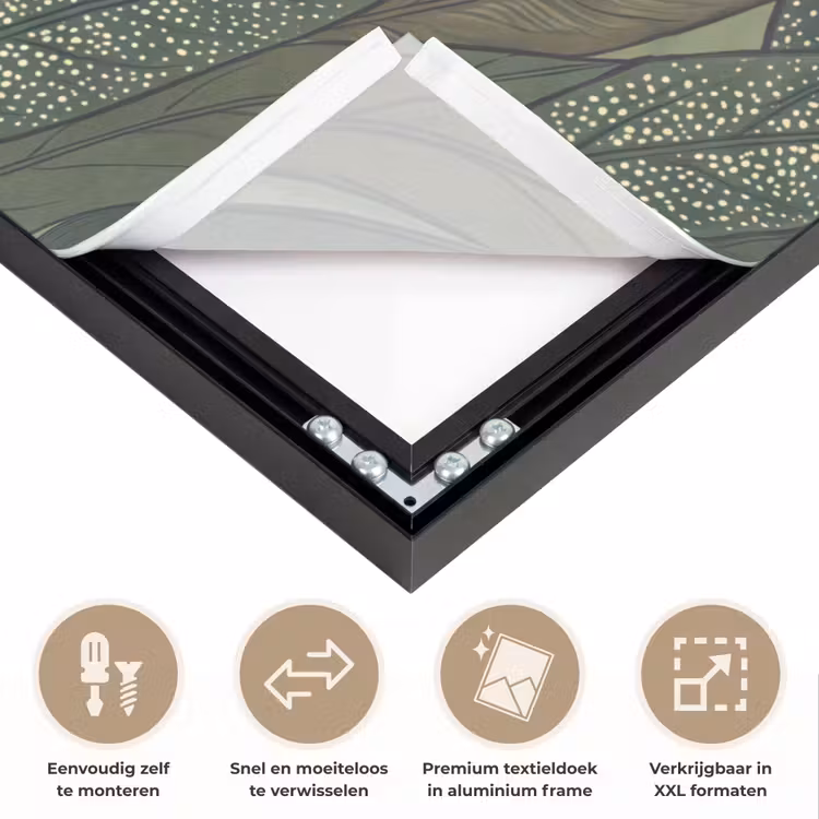 Bladeren - Patroon - Gestippeld - Natuur - Groen Textielframe zwart klein -USP_closeupNL