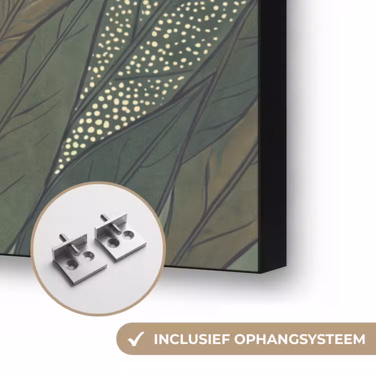 Bladeren - Patroon - Gestippeld - Natuur - Groen Textielframe zwart klein -USP_ophangsysteemNL