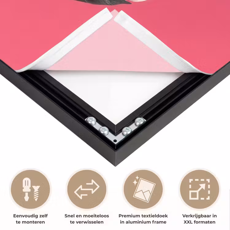 Bladeren - Rond - Roze Textielframe zwart klein -USP_closeupNL