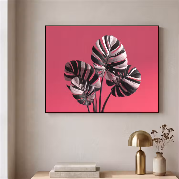 Bladeren - Rond - Roze Textielframe - compleet frame klein -sfeer2