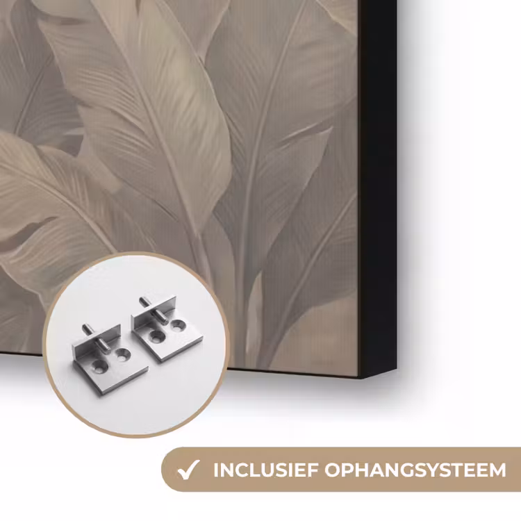 Bladeren - Tropisch - Natuur - Modern - Beige Textielframe zwart klein -USP_ophangsysteemNL