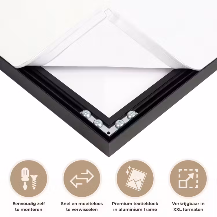 Bladeren - Zwart - Lotusbloem - Minimalitisch Textielframe zwart klein -USP_closeupNL