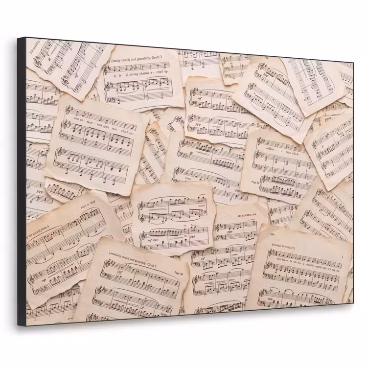 Bladmuziek - Oud - Noten - Vintage - Beige Textielframe zwart klein -3d