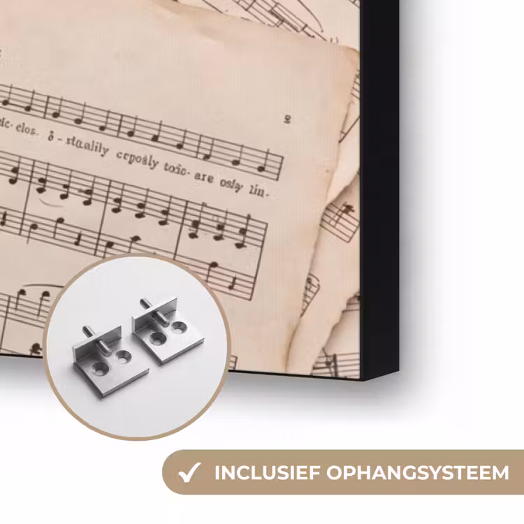 Bladmuziek - Oud - Noten - Vintage - Beige Textielframe zwart klein -USP_ophangsysteemNL