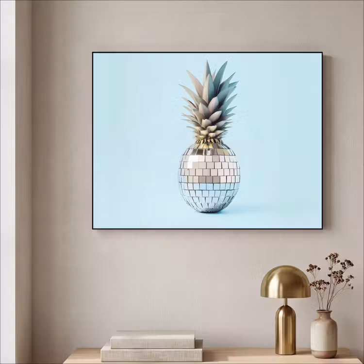 Blauw - Ananas - Disco - Discobal Textielframe zwart klein -sfeer2