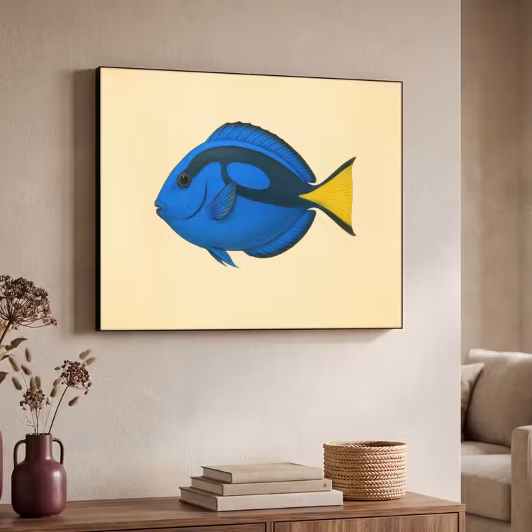 Blauw - Dory - Vis - Staartvin Textielframe zwart klein -sfeer3
