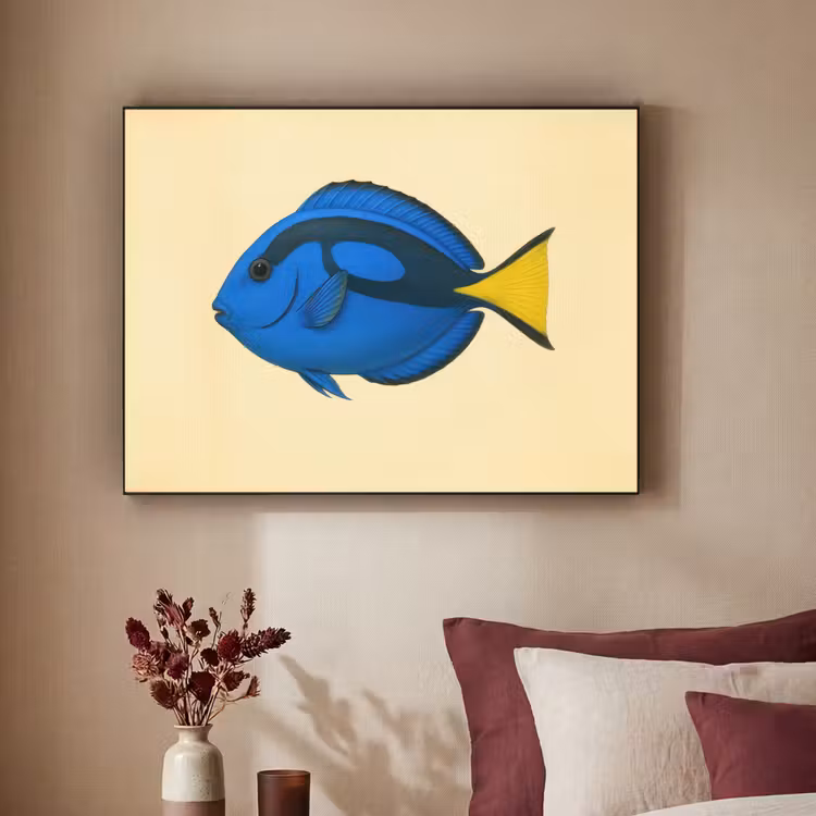 Blauw - Dory - Vis - Staartvin Textielframe zwart klein -sfeer1