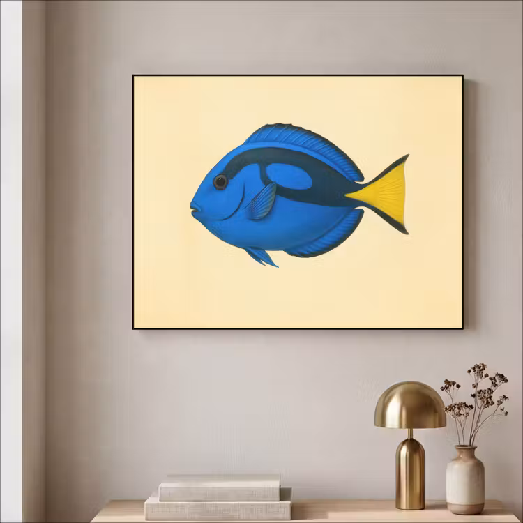Blauw - Dory - Vis - Staartvin Textielframe zwart klein -sfeer2