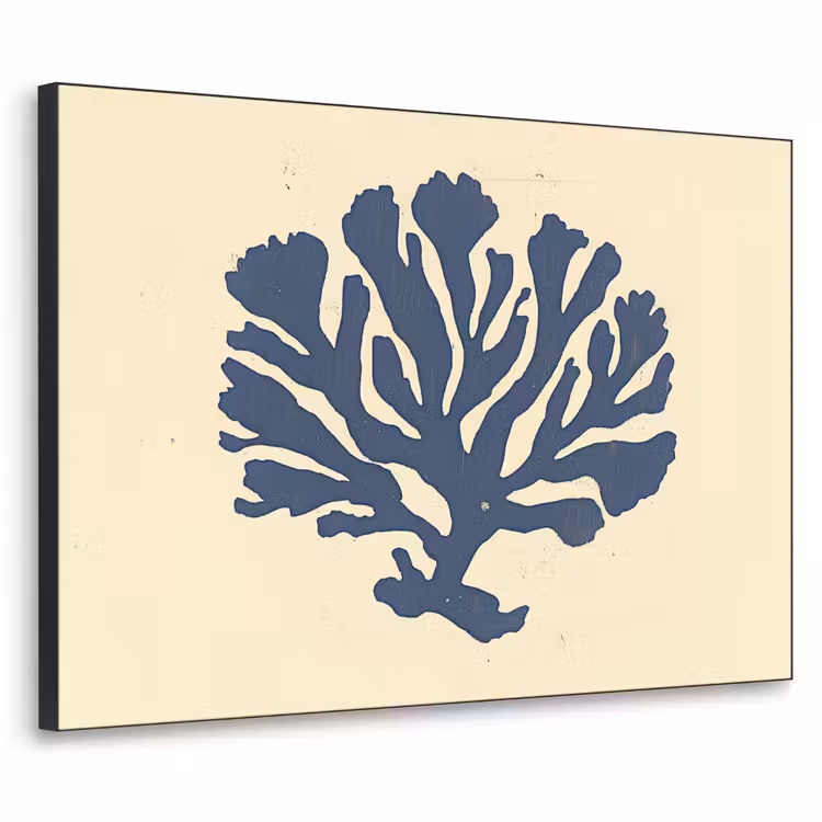 Blauw koraal - Vertakkingen - Beige Textielframe zwart klein -3d