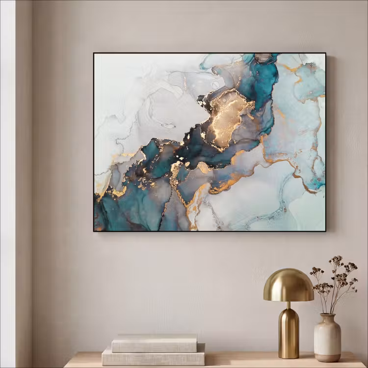 Blauw - Marmer - Goud Textielframe zwart klein -sfeer2