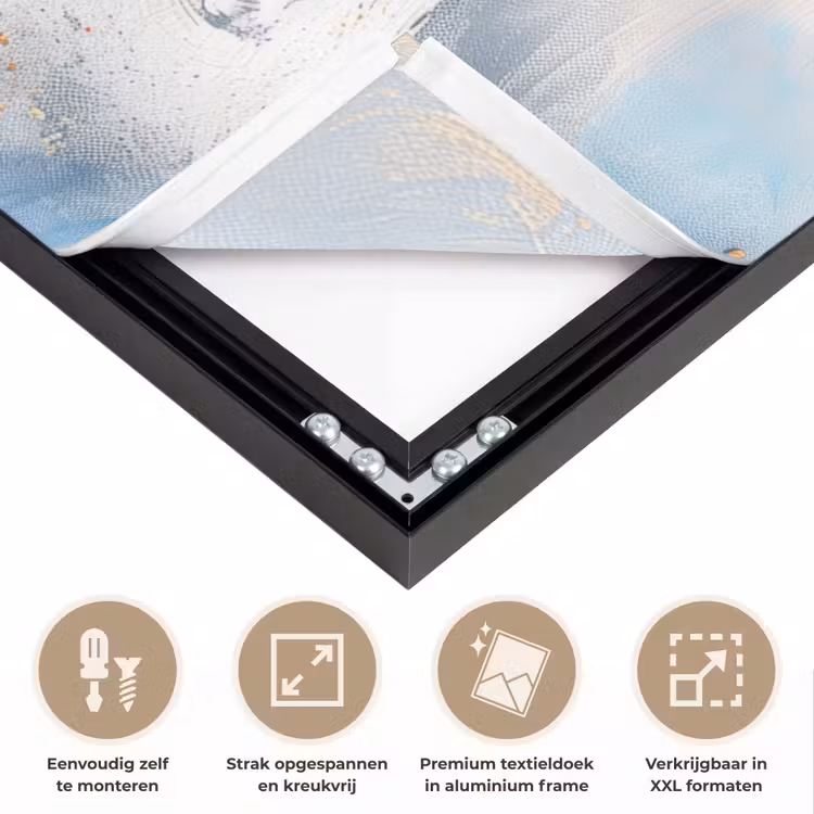 Blauw - Modern - Marmer - Abstract - Goud Textielframe zwart klein -USP_feed_closeupNL